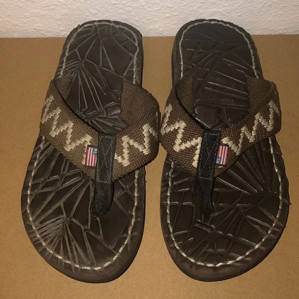 RALPH LAUREN Flip Flop Sandals Men's Size 6 Brown Flag Tag